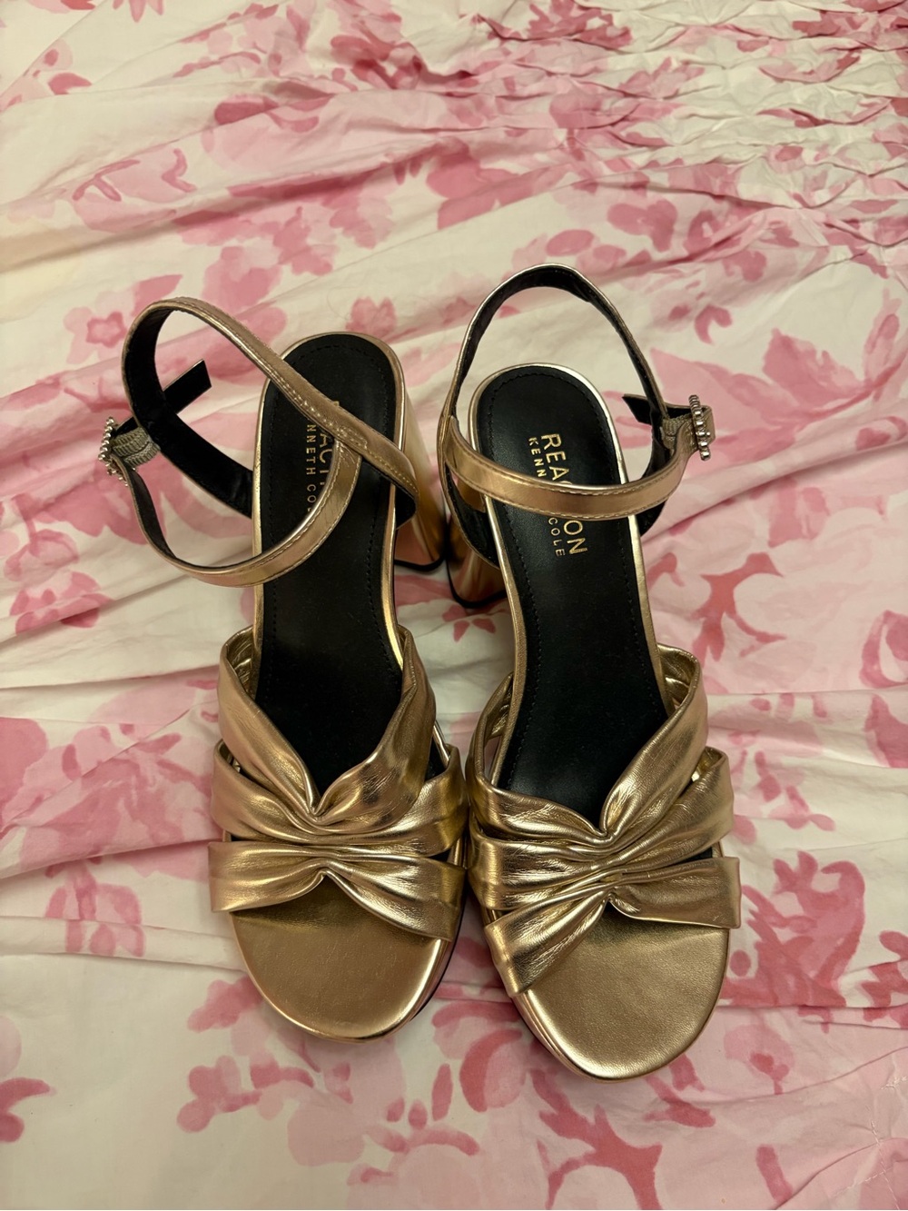 Kenneth Cole Reaction Metallic Gold Knotted Heeled Sandals